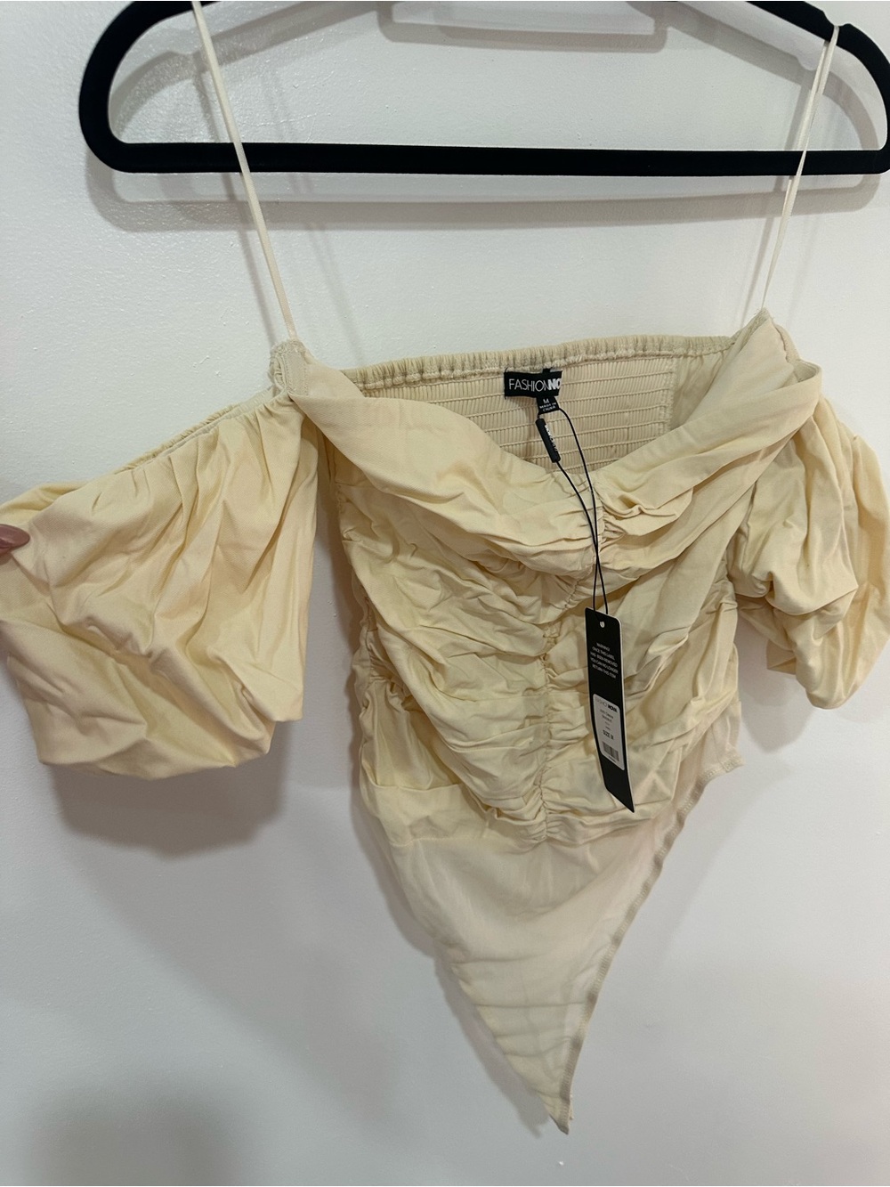 Ivory Off-Shoulder Ruched One-Piece - Picture 5 of 6